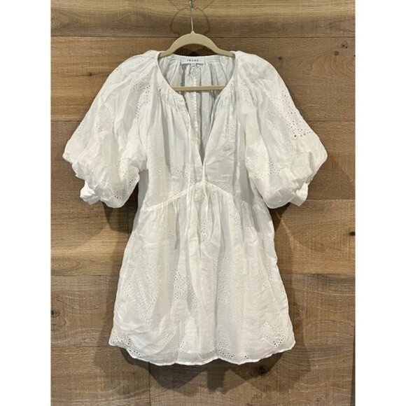FRAME Eyelet Puff Sleeve Dress in white size S - Picture 2 of 14